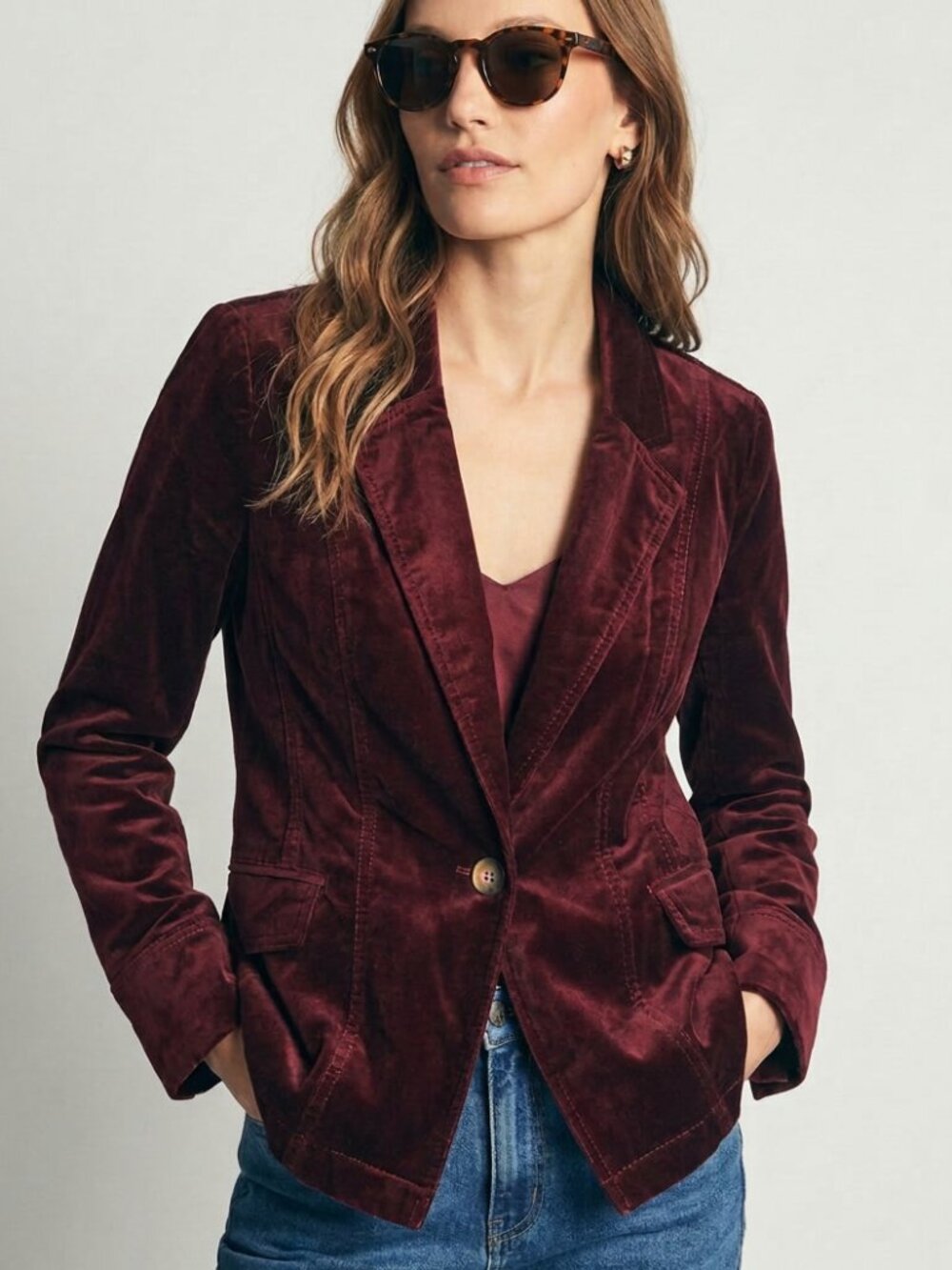 NWT Anthropologie Maeve Velvet Blazer Wine/Bordeaux Size 14